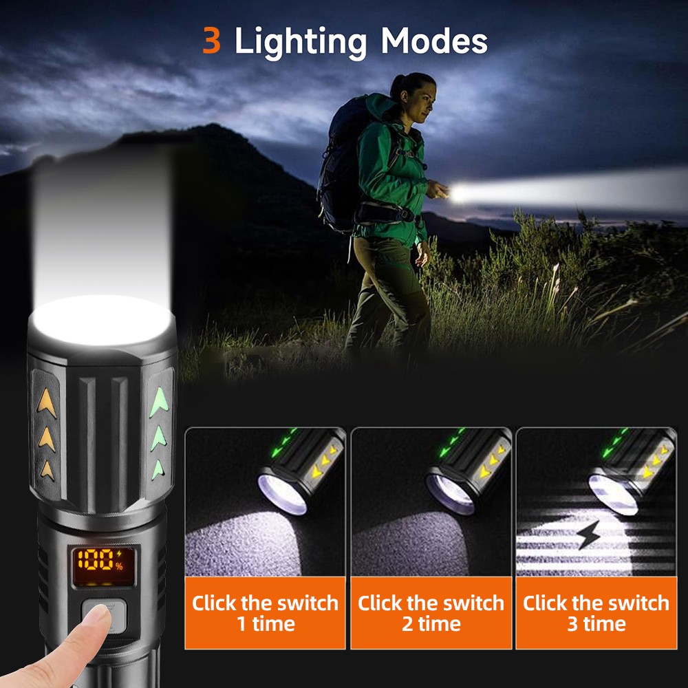 35000000 Lumen Super Bright LED Tactical Flashlight Rechargeable LED Work Light