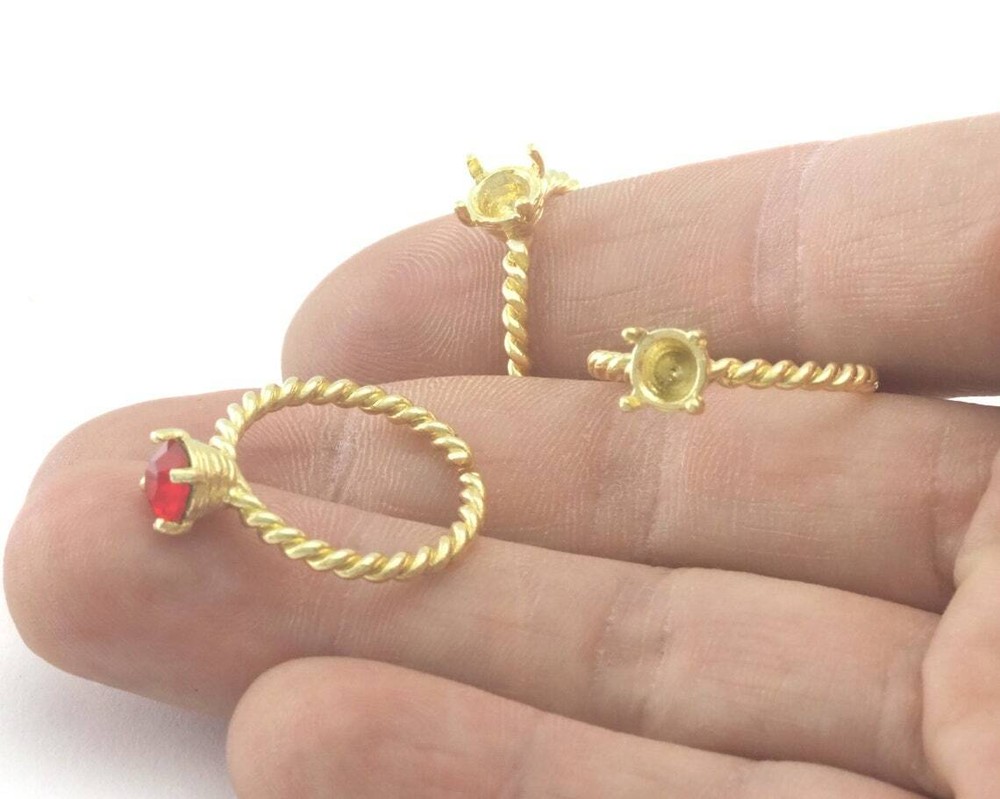 Twisted Blank Textured Cup Bezel Adjustable Ring Raw,Gold Plated,Silver 4324