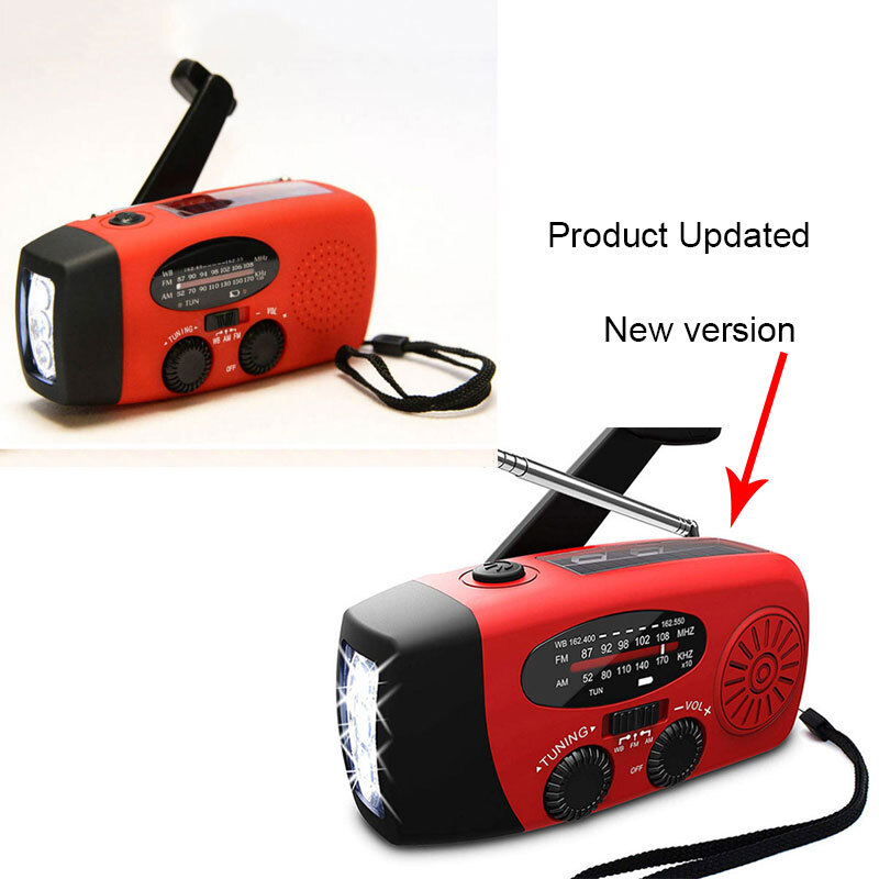 Solar Hand Crank USB Charging Radio with LED Flashlight for Emergency