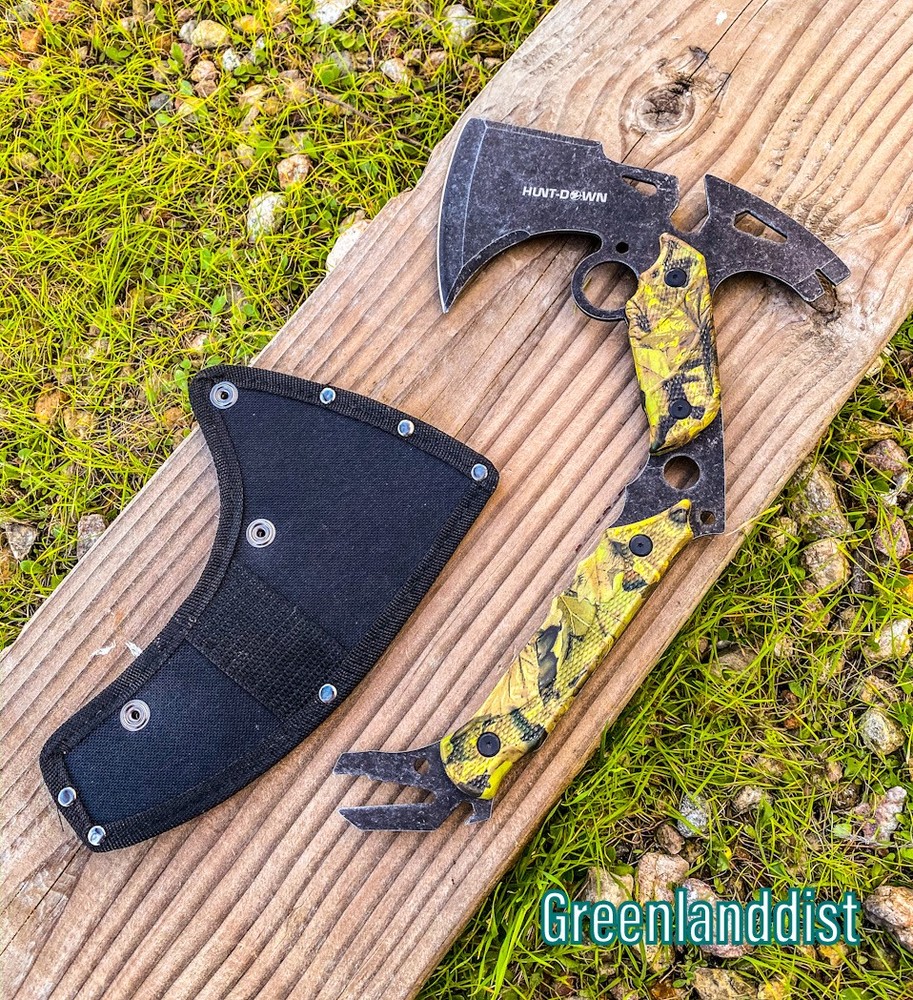 19" Tactical Multi Tool Handle Throwing Axe Hatchet with Sheath Full Tang Yello