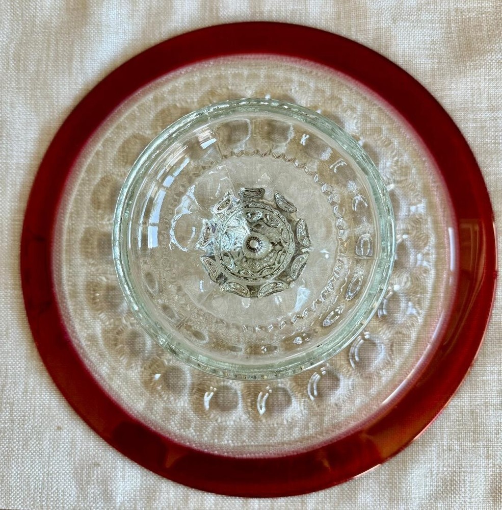 VTG Kings Crown Thumbprint Ruby Flash 12" DIA Cake Stand by TIFFAN Franciscan