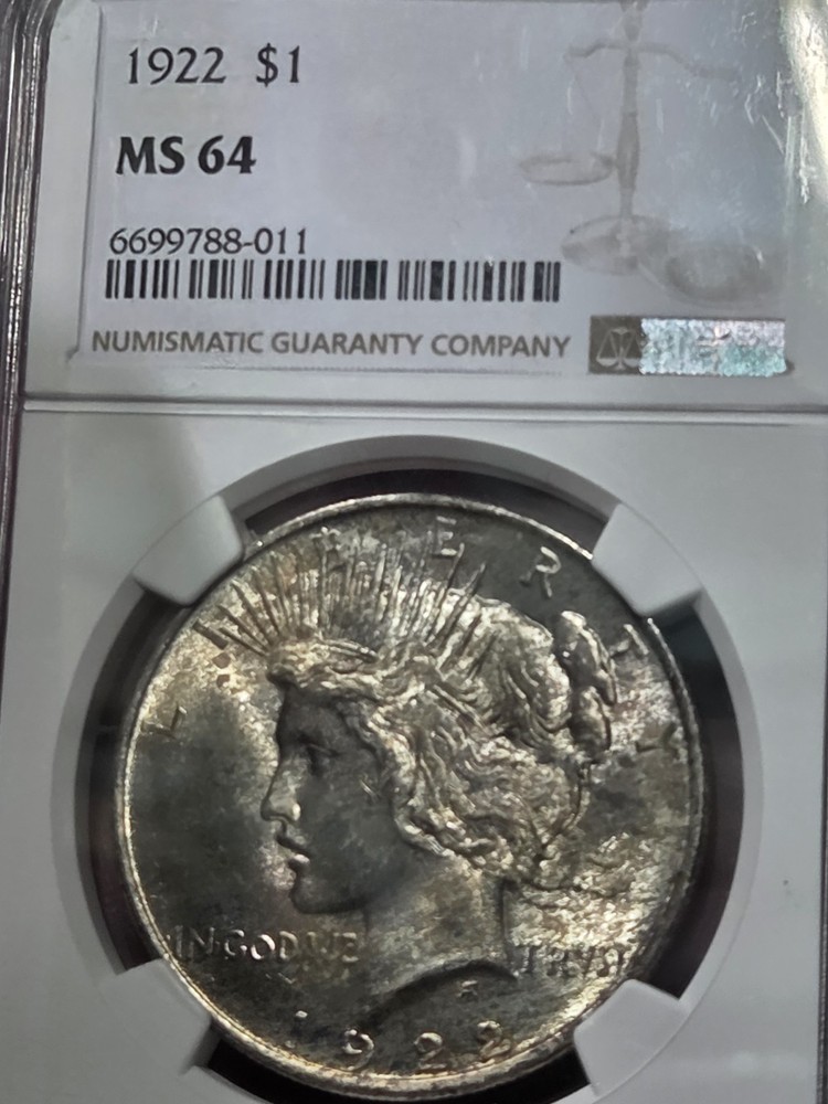 1922 $1 Peace Dollar NGC MS64 Toned