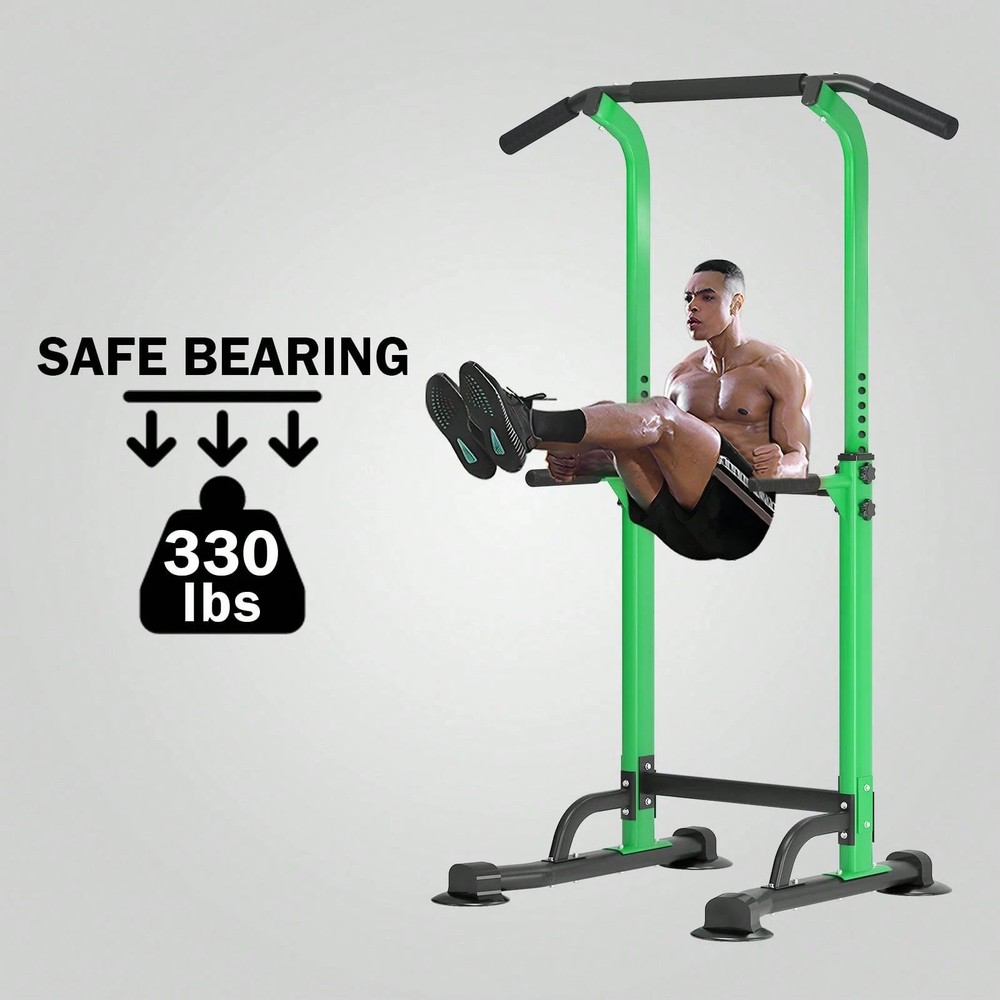 Power Tower Pull-Up Dip Station Strength Training Home Gym Green