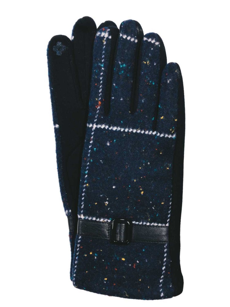 G&S Womens Blue Belted Speckle Stretch Fit Button Texting & Tech Smart Gloves