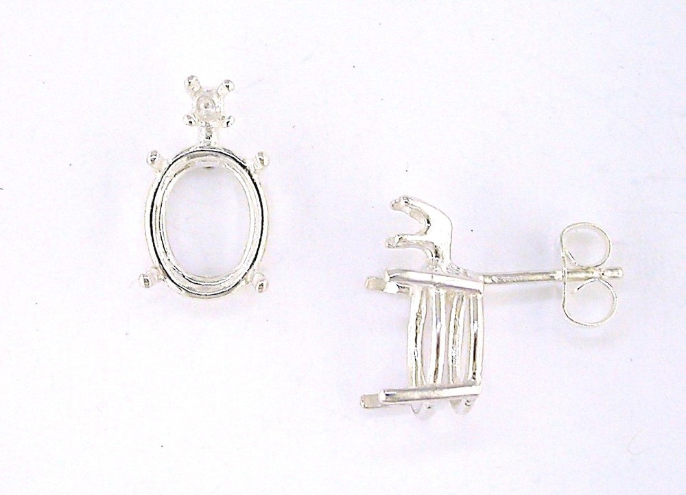 Oval 4 Prong with Accent Cast Wire Mount Earring Setting Sterling Silver