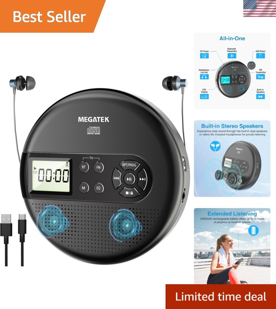FM Transmitter CD Player with Bluetooth & Anti-Skip - Enjoy Music Anywhere