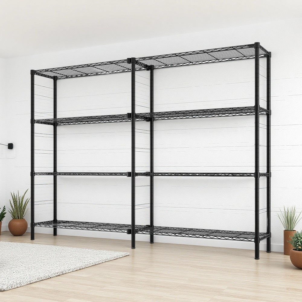 4-Tier Wire Shelving Unit 2-Column - Heavy Duty, Adjustable, Modular & Black