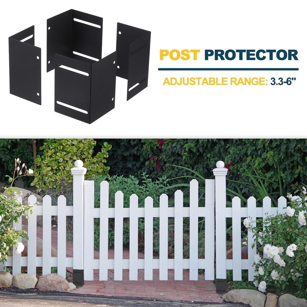 Adjustable Steel Pole Protector (3.3"-6") for Fence, Black