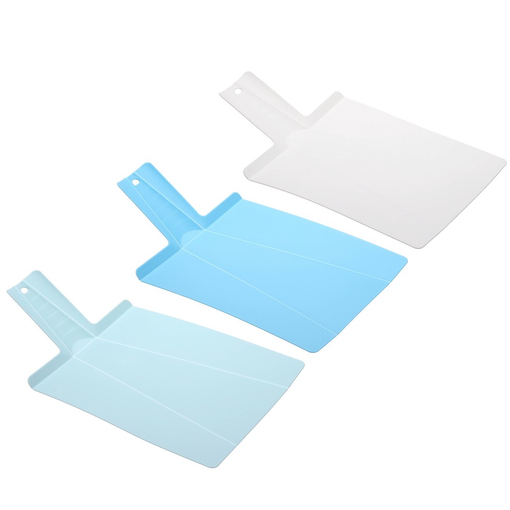 3 Pcs Foldable Cutting Board 15" x 8.5" Plastic Board, White/Light Blue/Sky Blue