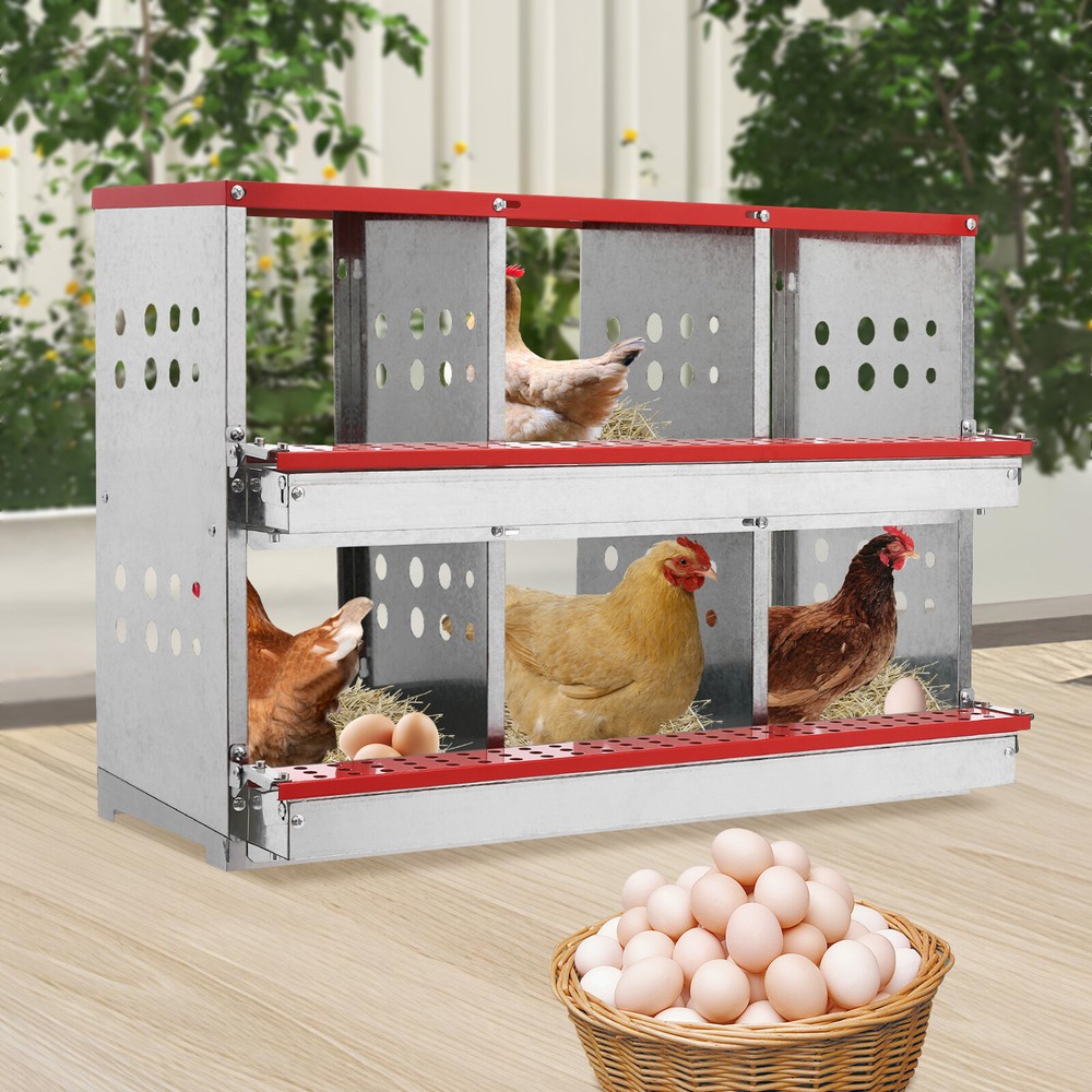 2-layer Egg Box Chicken Coop 6 Compartments Chicken Nesting Box For Poultry