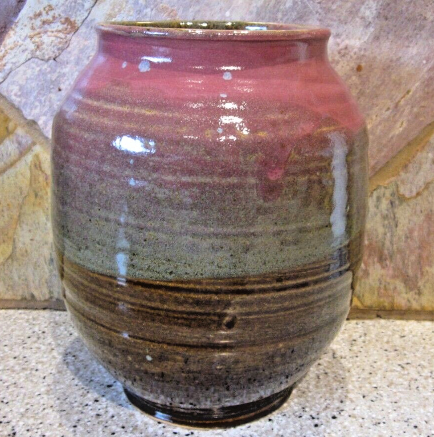 Large Hand Spun Stoneware Pottery Vase 8" Tall