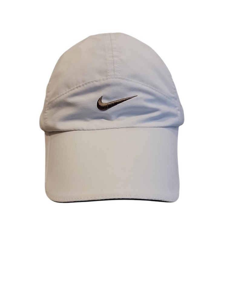 Nike Dri-Fit Featherlight 7 Panel Hat Cap White Adjustable Strap Running Tennis