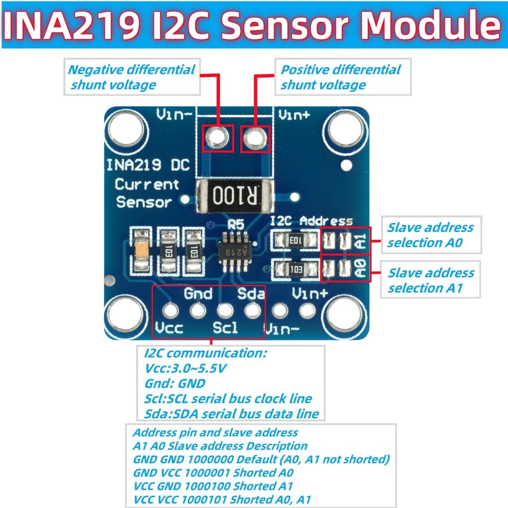 6Pcs INA219 I2C Bi-Directional DC Current Power Supply Sensor Breakout Module...