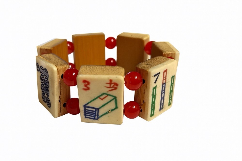 Vintage Bone & Bamboo Tile Mah Jongg Bracelet