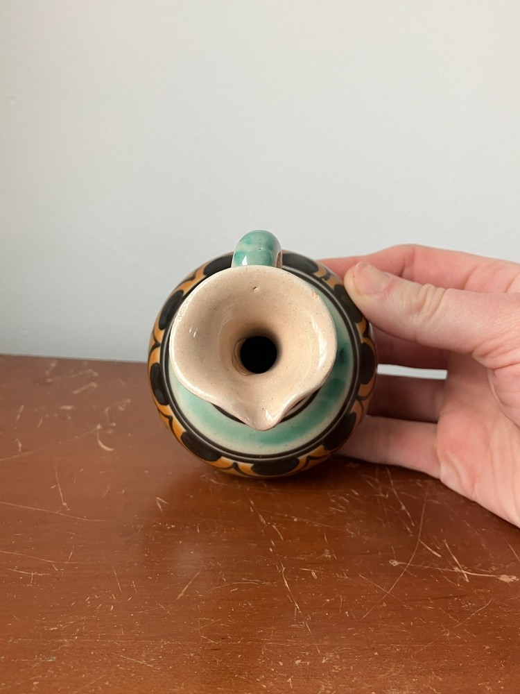 handmade handpainted small ceramic multicolor bud vase pitcher shaped