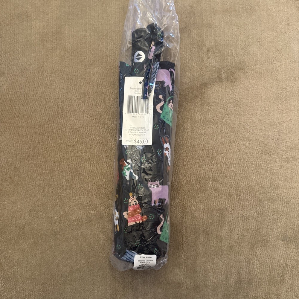 NWT- Vera Bradley Essential Umbrella Herding Cat Multi-Colored Black $45