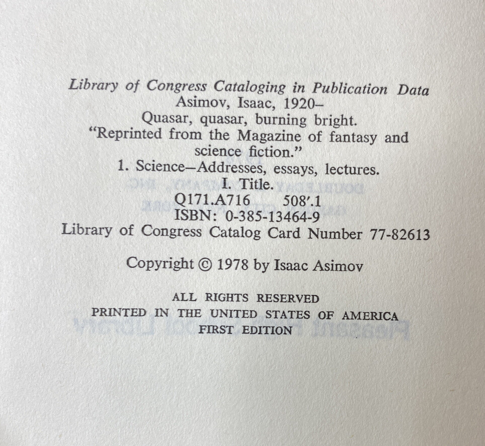 Quasar Quasar Burning Bright Isaac Asimov 1978 Hardback Book