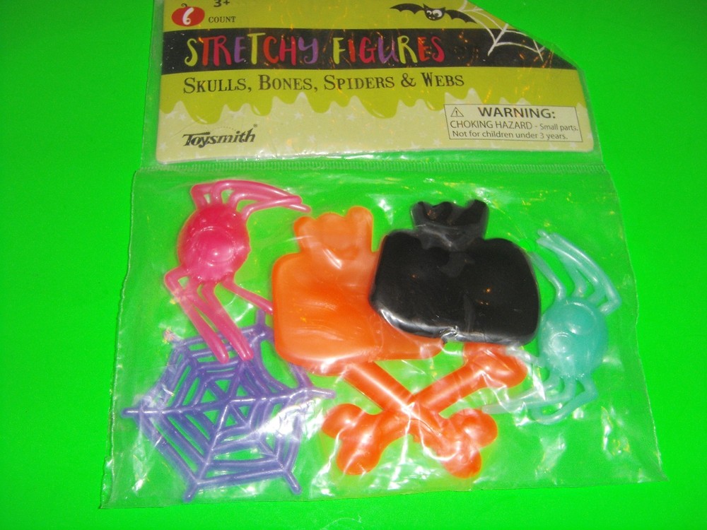 New ! 6 Counts Stretchy Figures Skulls, Bones, Spiders & Webs