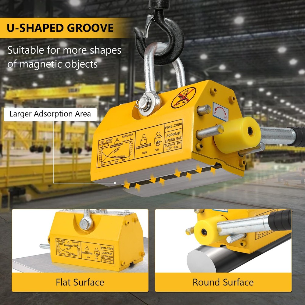 Heavy Duty Magnetic Lifter 4400Lbs Pulling & Lifting Capacity Permanent Lift