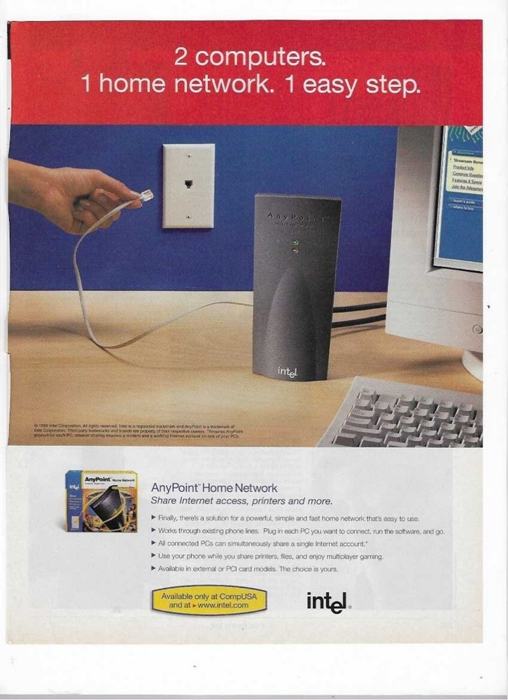 Intel AnyPoint Home Network CompUSA 1999 Vintage Print Advertisement