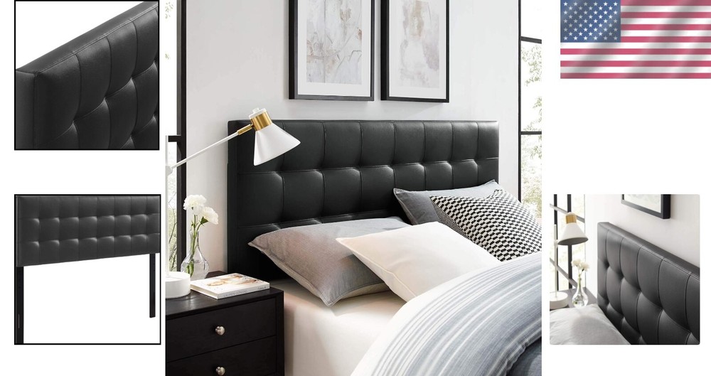Modern Full Upholstered Headboard in Leather - Adjustable Height Design