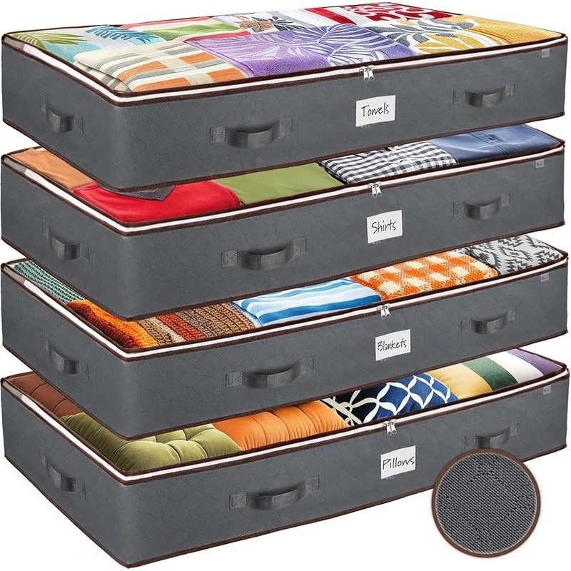 Under Bed Storage Bags Foldable Lightweight Organizer Zipper Closure 4 Pack New