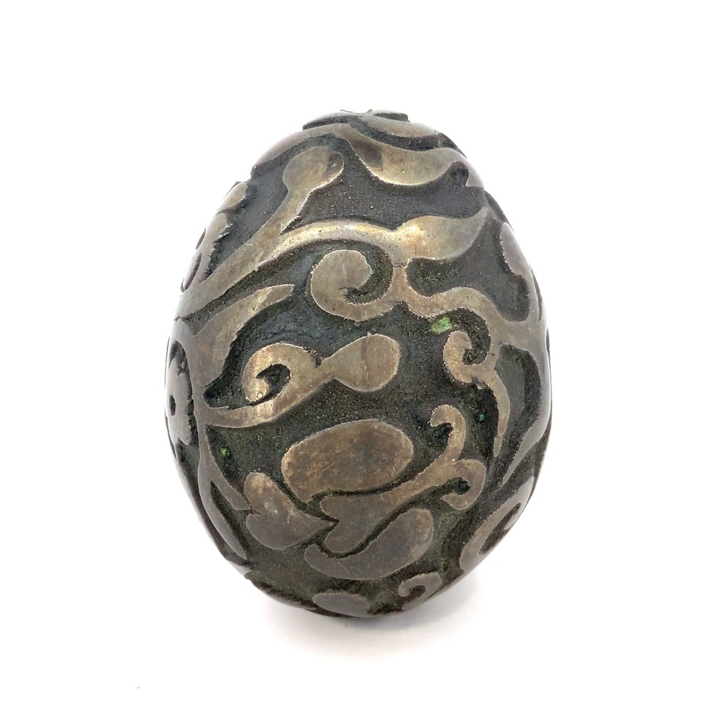 Antique 950 Silver Decorative Floral Etched Egg