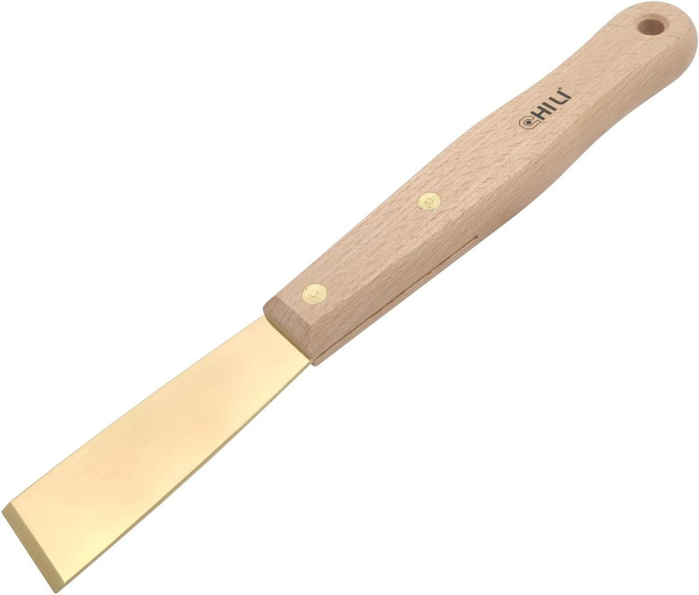 Tools 1-1/4" Brass Scraper with Long Beech Wooden Handle, Non-Scratch, Non-Spark