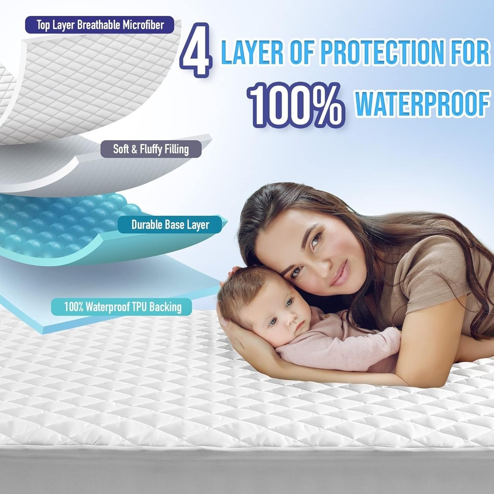 Full Size Quilted Waterproof Mattress Protector with 21" Deep Pocket