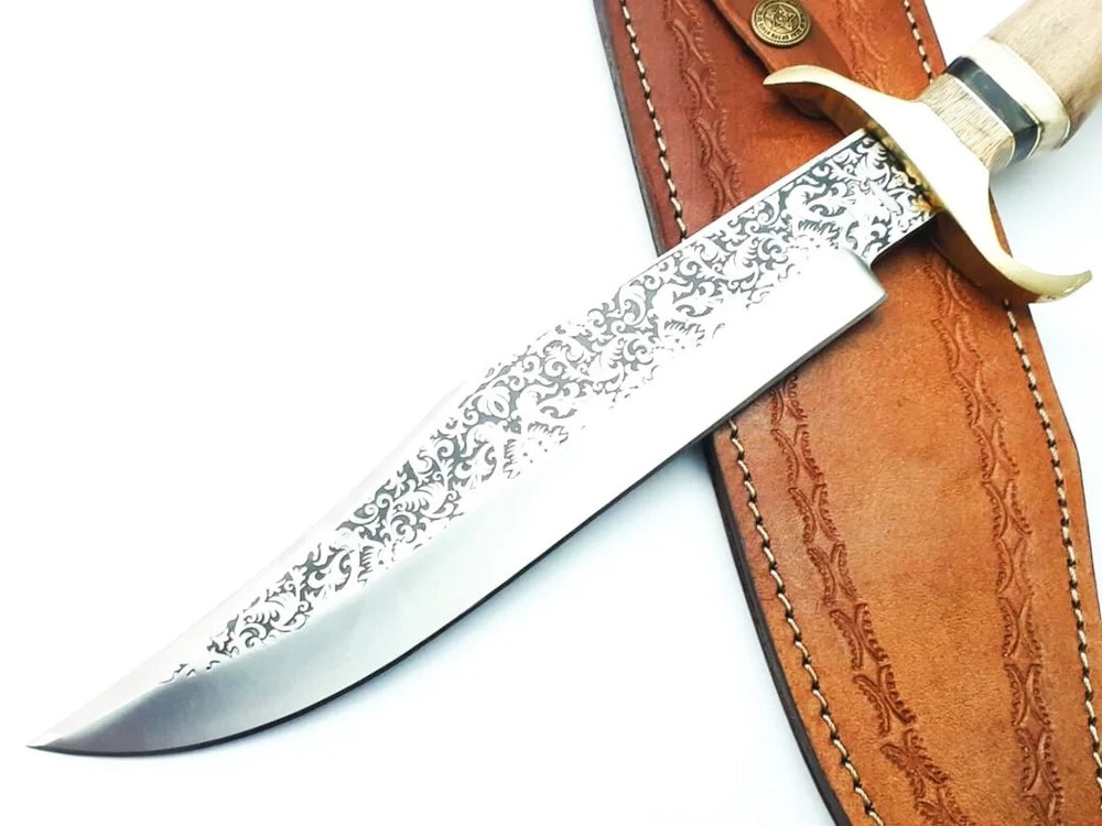 Hand Engraved Handmade Carbon Stee tool Knife W/Sheath