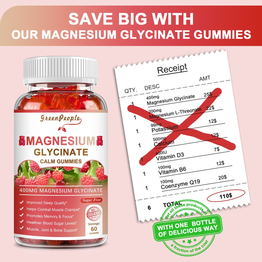 Magnesium Glycinate Gummies For Sleep Improve Stress Relief Support Bone