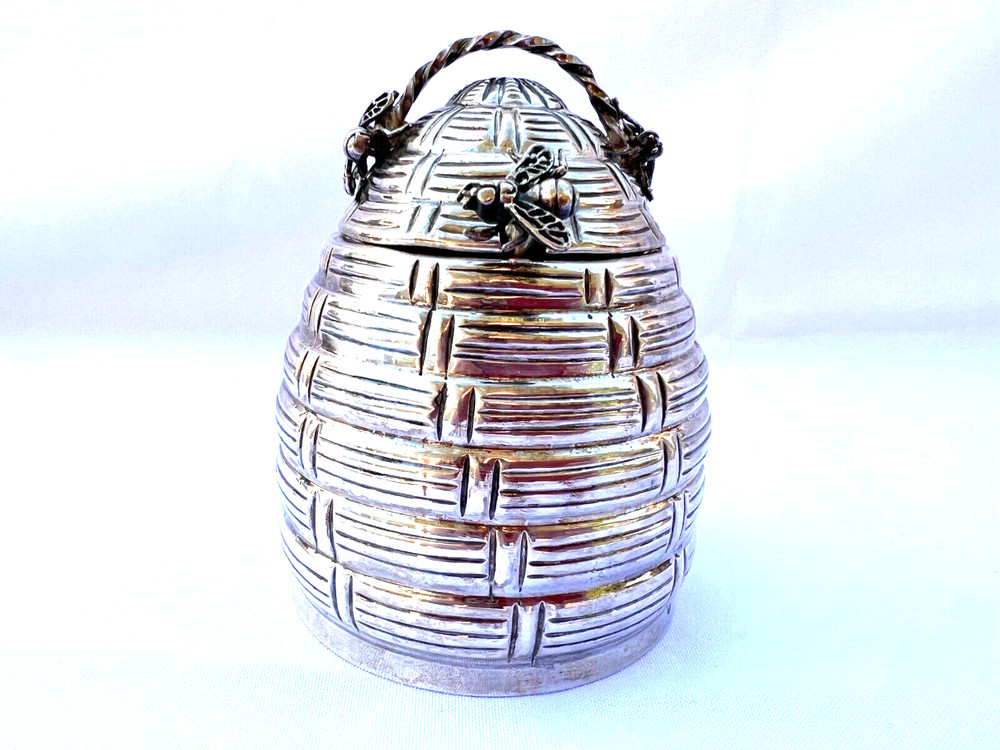 MAGNIFICENT 1900'S STERLING SILVER HONEY JAR WITH SPOON
