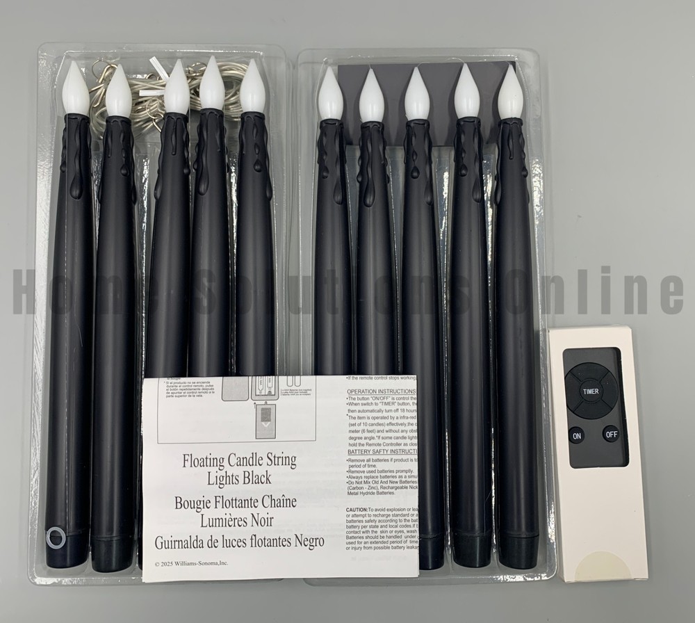 Pottery Barn 10 Floating Candle LED String Lights Black 120" #4844B