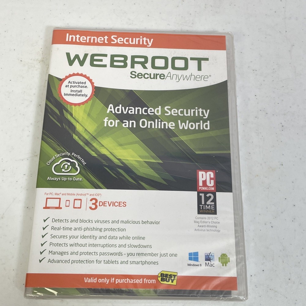 SEALED Webroot Secure Anywhere Advanced Security for PC, Mac Mobile Devices New