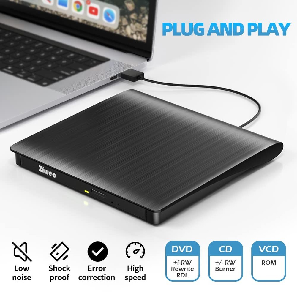 External USB 3.0 Type-C CD DVD +/-RW Drive - Portable CD ROM Reader & DVD Bur...