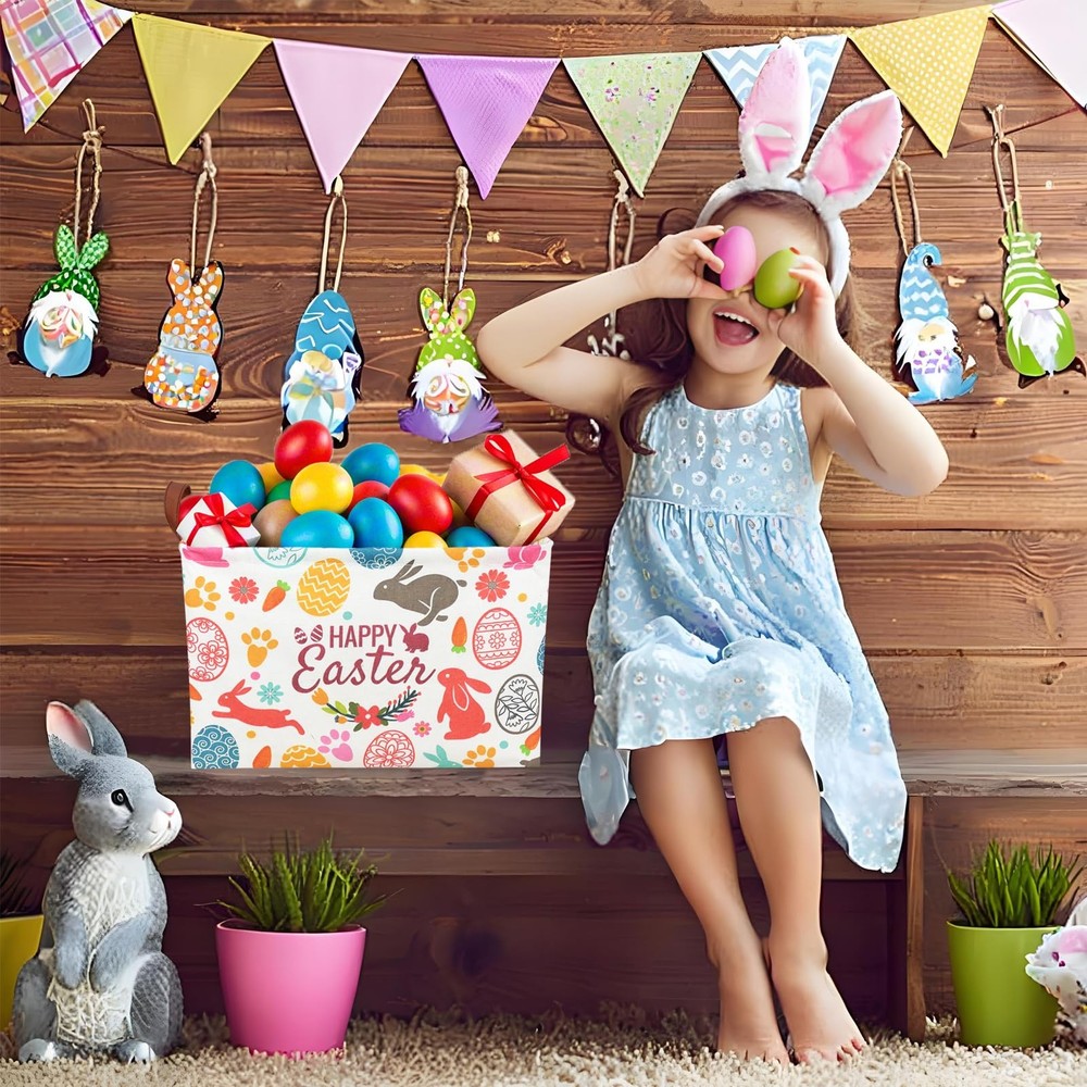 ASKETAM Easter Basket for Kid Large Empty Rectangular Cute Easter Gift Storag...