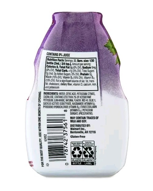 3 Pack Great Value Liquid Grape Drink Enhancer Mix B Vitamins - 90 Servings