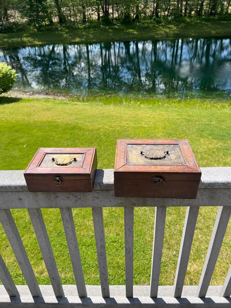 2 Small Asian Ornate Trunks for Storage and Decoration