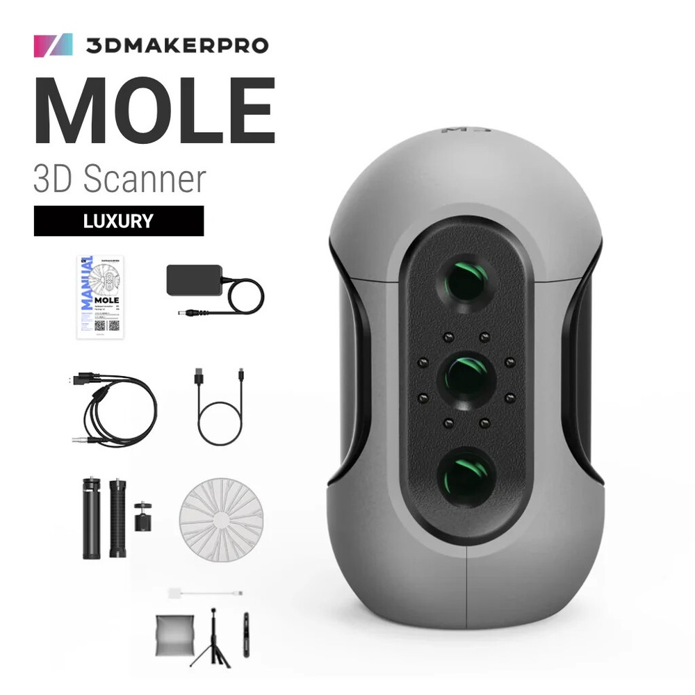3DMakerpro Mole 3D Scanner Luxury 10FPS Scanning Speed Realistic Color Grey Y6C6
