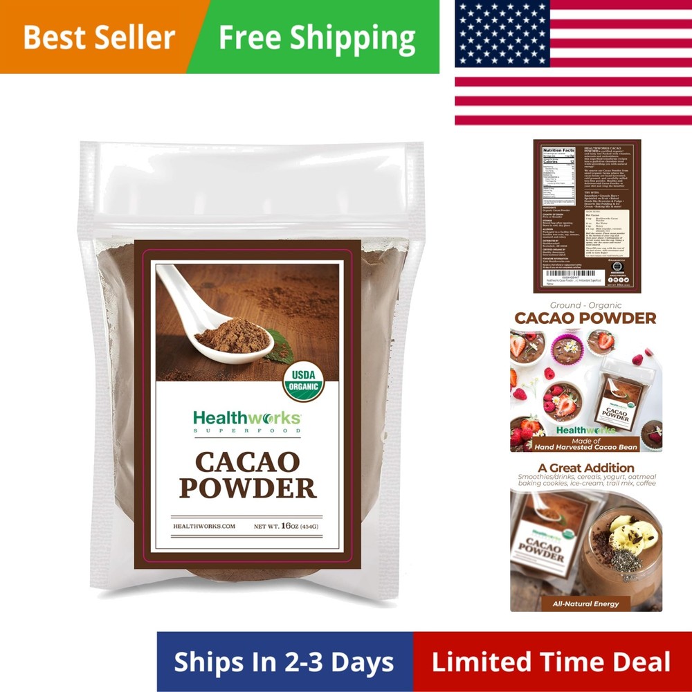 Organic Cacao Powder - 16 Oz / 1 Lb - Cocoa Chocolate Substitute - Rich Choco...