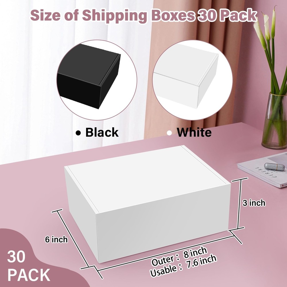 30 Pack 8x6x3 inches White Shipping Boxes, Corrugated Mailer Boxes, Packaging...