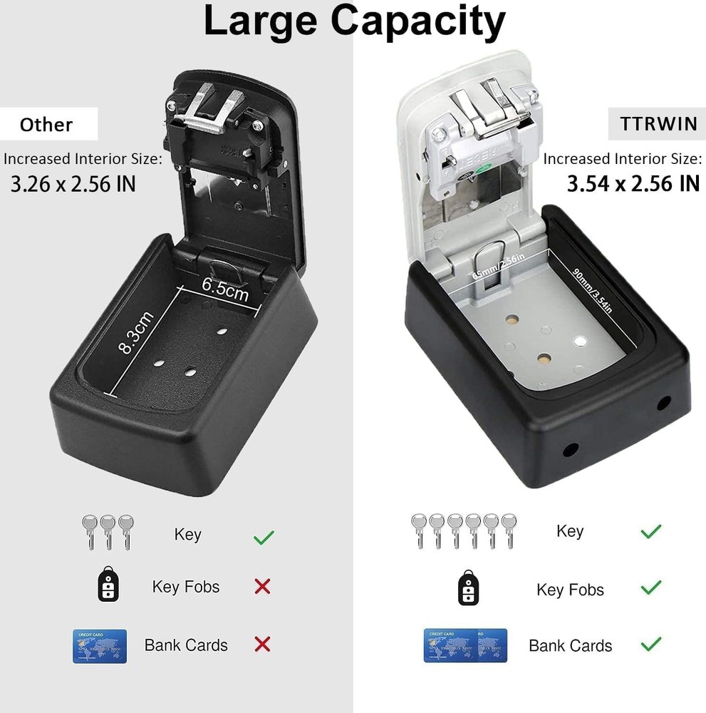 Large Capacity 2 Pack Key Lock Box - Resettable 4-Digit Safe for Home & Office