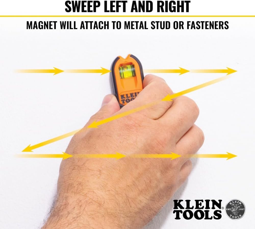 Klein Tools MSF1002 Magnetic Stud Finder and Level, Compact, Wood Orange