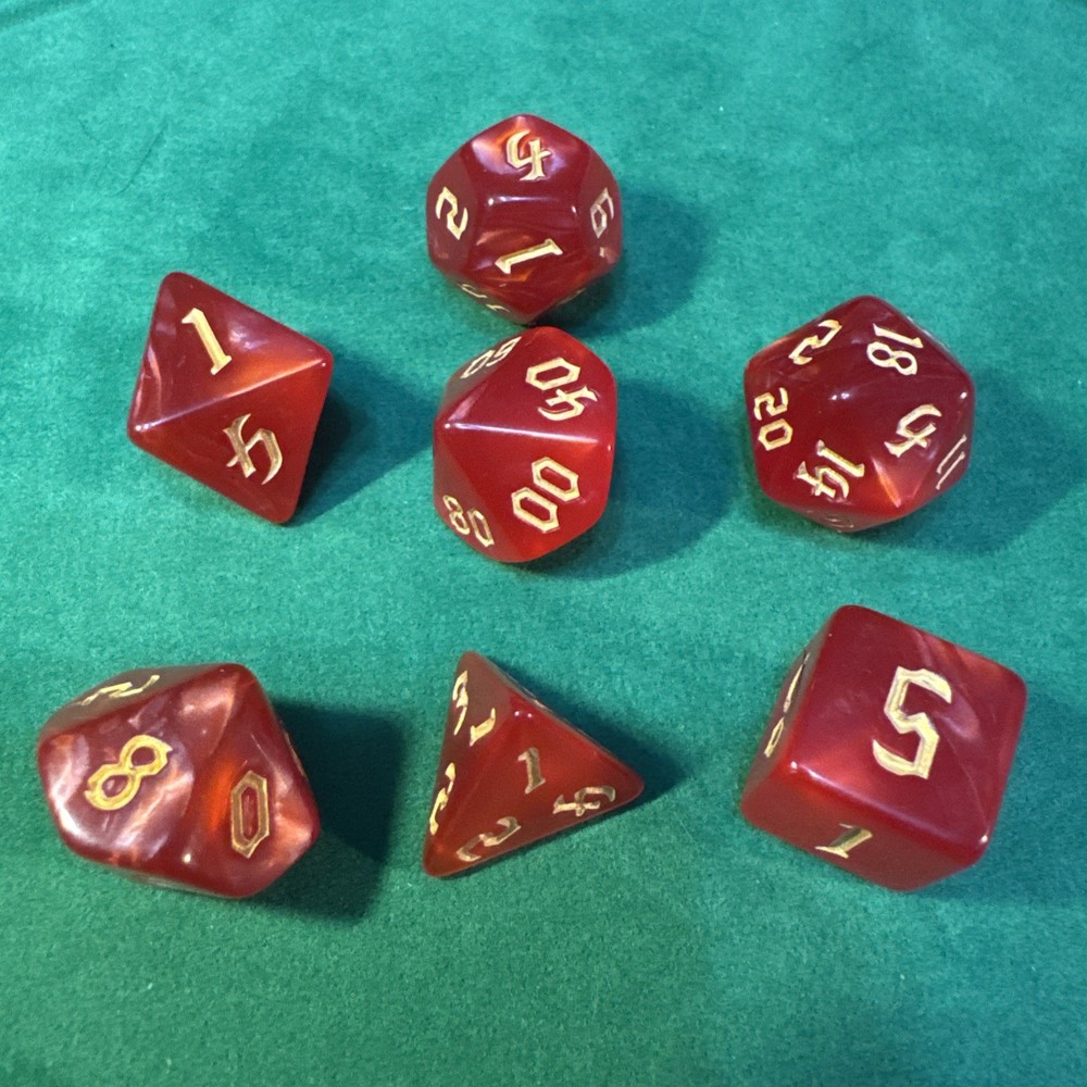 Red Marbled 7-piece Acrylic Dice Set - RPG DND 18