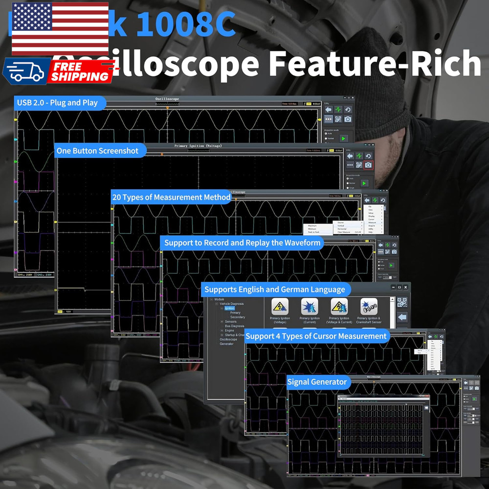1008C PC USB 8CH Automotive Diagnostic Digital Oscilloscope/Daq/Programmable