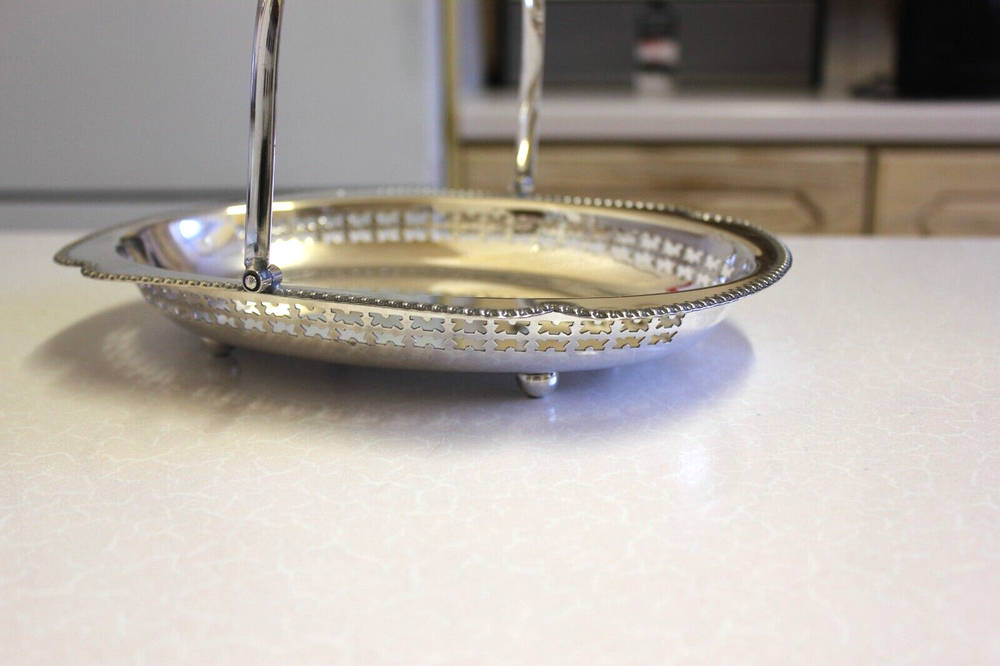 Vintage Oval Silver Plated Sweet Dish with Swing Handle (4464)