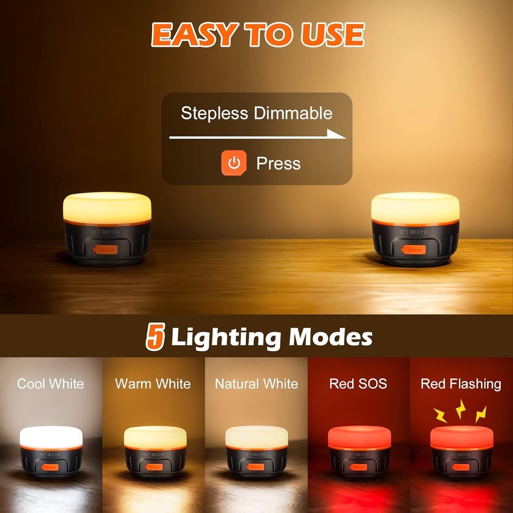 Sinvitron LED Camping Lantern Rechargeable with Remote 2 Pack, Black&Org