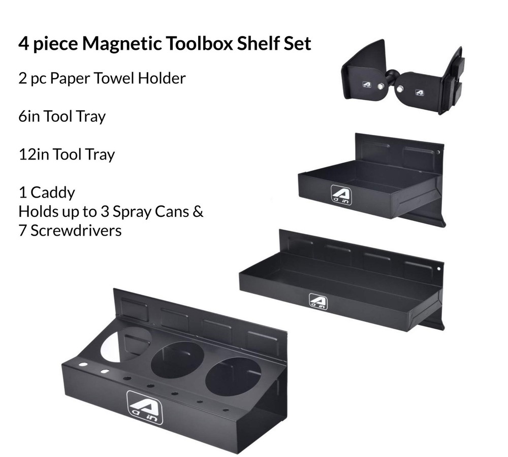 4pc Magnetic Toolbox Tray Set Black Cabinet Side Shelf Storage Van Workshop