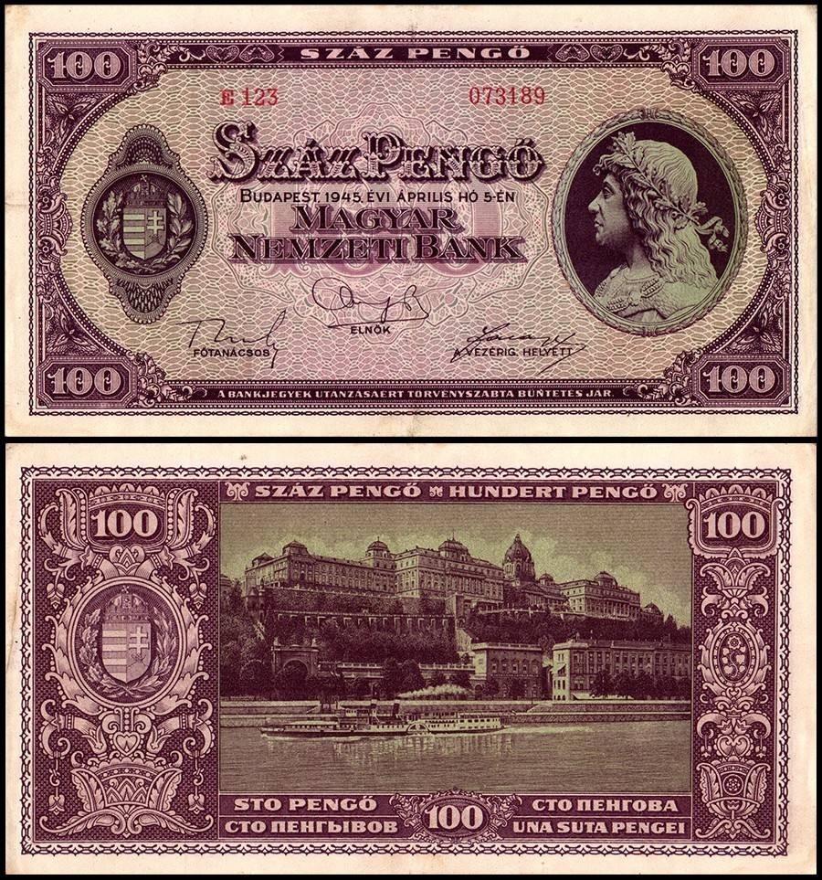 Hungary 100 Pengo, 1945, P-111, Used