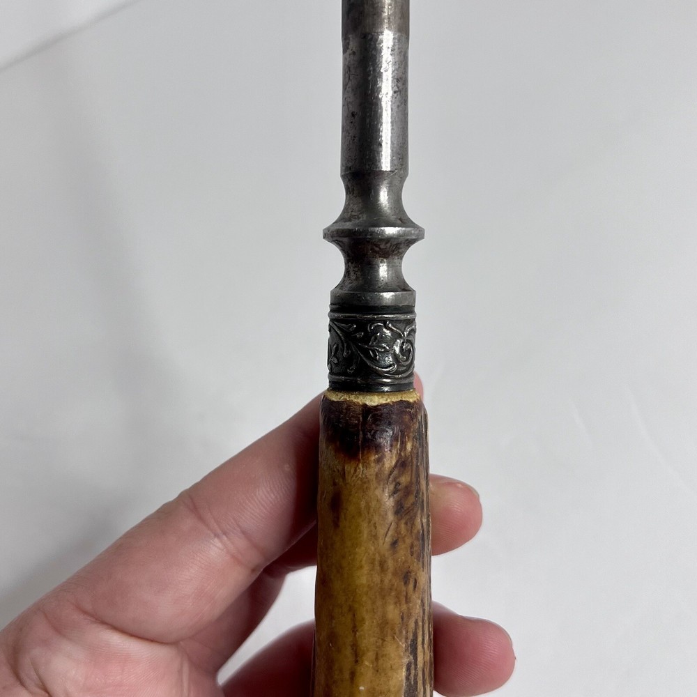Vtg Stag Antler Carving Knife Sharpener 14" Unknown Maker READ Cracked Handle